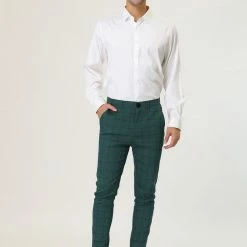 Allegra K Men's Plaid Dress Slim Fit Checked Business Pants With Pockets
