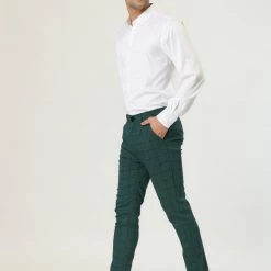 Allegra K Men's Plaid Dress Slim Fit Checked Business Pants With Pockets