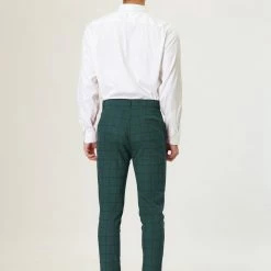 Allegra K Men's Plaid Dress Slim Fit Checked Business Pants With Pockets