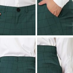 Allegra K Men's Plaid Dress Slim Fit Checked Business Pants With Pockets