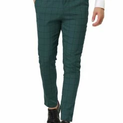 Allegra K Men's Plaid Dress Slim Fit Checked Business Pants With Pockets
