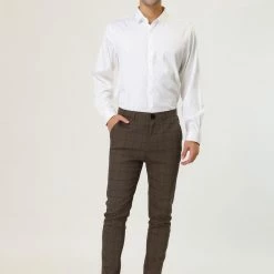 Allegra K Men's Plaid Dress Slim Fit Checked Business Pants With Pockets