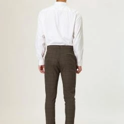 Allegra K Men's Plaid Dress Slim Fit Checked Business Pants With Pockets