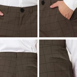 Allegra K Men's Plaid Dress Slim Fit Checked Business Pants With Pockets
