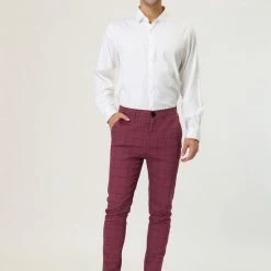 Allegra K Men's Plaid Dress Slim Fit Checked Business Pants With Pockets