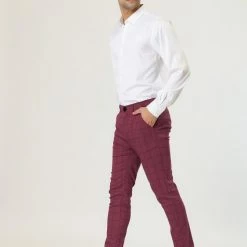 Allegra K Men's Plaid Dress Slim Fit Checked Business Pants With Pockets