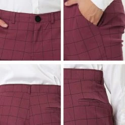Allegra K Men's Plaid Dress Slim Fit Checked Business Pants With Pockets
