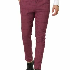 Allegra K Men's Plaid Dress Slim Fit Checked Business Pants With Pockets