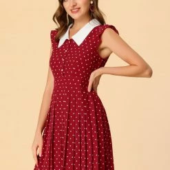 Allegra K Women's Casual Peter Pan Collar Heart Pleated Mini Dress