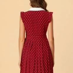 Allegra K Women's Casual Peter Pan Collar Heart Pleated Mini Dress