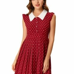 Allegra K Women's Casual Peter Pan Collar Heart Pleated Mini Dress
