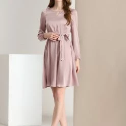 Allegra K Women's Chiffon Solid Long Puff Sleeve Elastic Waist Bow Tie Dress 12 Allegra K Women's Chiffon Solid Long Puff Sleeve Elastic Waist Bow Tie Dress