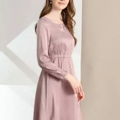 Allegra K Women's Chiffon Solid Long Puff Sleeve Elastic Waist Bow Tie Dress 13 Allegra K Women's Chiffon Solid Long Puff Sleeve Elastic Waist Bow Tie Dress