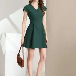 Allegra K Women's Tulip Sleeve High Rise Flowy A-Line Casual Tie Waist Mini Dress