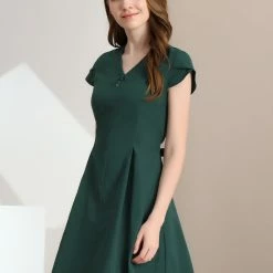 Allegra K Women's Tulip Sleeve High Rise Flowy A-Line Casual Tie Waist Mini Dress