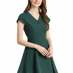 Allegra K Women's Tulip Sleeve High Rise Flowy A-Line Casual Tie Waist Mini Dress
