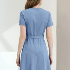 Allegra K Women's Split V Neck Belted Flare Bell Sleeve Solid Midi Dress 13 Allegra K Women's Split V Neck Belted Flare Bell Sleeve Solid Midi Dress