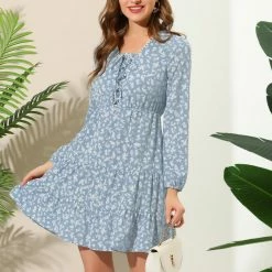 Allegra K Women's Ditsy Floral Lace Up Elegant Chiffon Tie Front A-Line Mini Dress 11 Allegra K Women's Ditsy Floral Lace Up Elegant Chiffon Tie Front A-Line Mini Dress