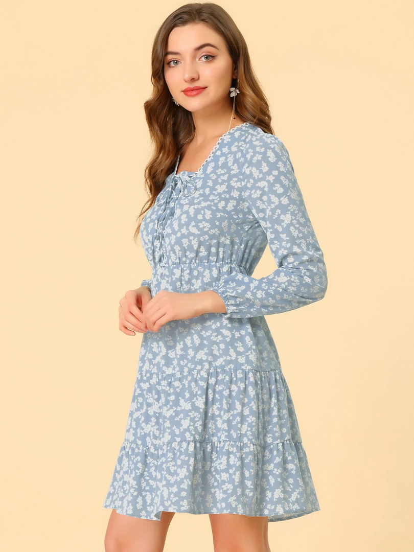 Allegra K Women's Ditsy Floral Lace Up Elegant Chiffon Tie Front A-Line Mini Dress 7 Allegra K Women's Ditsy Floral Lace Up Elegant Chiffon Tie Front A-Line Mini Dress