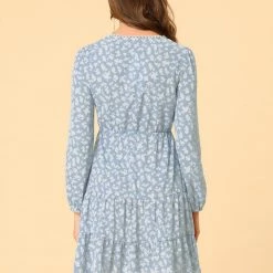 Allegra K Women's Ditsy Floral Lace Up Elegant Chiffon Tie Front A-Line Mini Dress 14 Allegra K Women's Ditsy Floral Lace Up Elegant Chiffon Tie Front A-Line Mini Dress