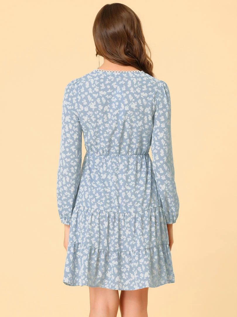 Allegra K Women's Ditsy Floral Lace Up Elegant Chiffon Tie Front A-Line Mini Dress 8 Allegra K Women's Ditsy Floral Lace Up Elegant Chiffon Tie Front A-Line Mini Dress