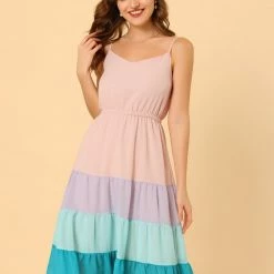 Allegra K Women's Summer Spaghetti Strap Dress V Neck Flowy Swing Chiffon Midi Dress 11 Allegra K Women's Summer Spaghetti Strap Dress V Neck Flowy Swing Chiffon Midi Dress