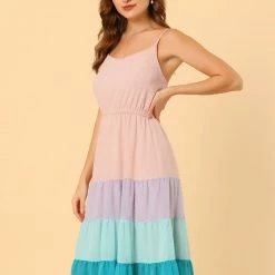 Allegra K Women's Summer Spaghetti Strap Dress V Neck Flowy Swing Chiffon Midi Dress 13 Allegra K Women's Summer Spaghetti Strap Dress V Neck Flowy Swing Chiffon Midi Dress