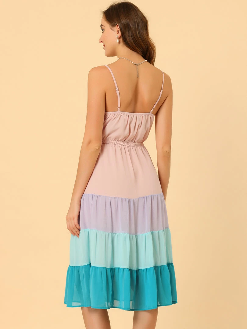 Allegra K Women's Summer Spaghetti Strap Dress V Neck Flowy Swing Chiffon Midi Dress 8 Allegra K Women's Summer Spaghetti Strap Dress V Neck Flowy Swing Chiffon Midi Dress