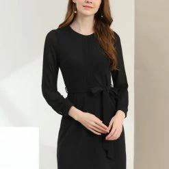 Allegra K Women's Elegant Sheer Panel Chiffon Contrast Color Long Sleeve Stretchy Knit Dress 11 Allegra K Women's Elegant Sheer Panel Chiffon Contrast Color Long Sleeve Stretchy Knit Dress