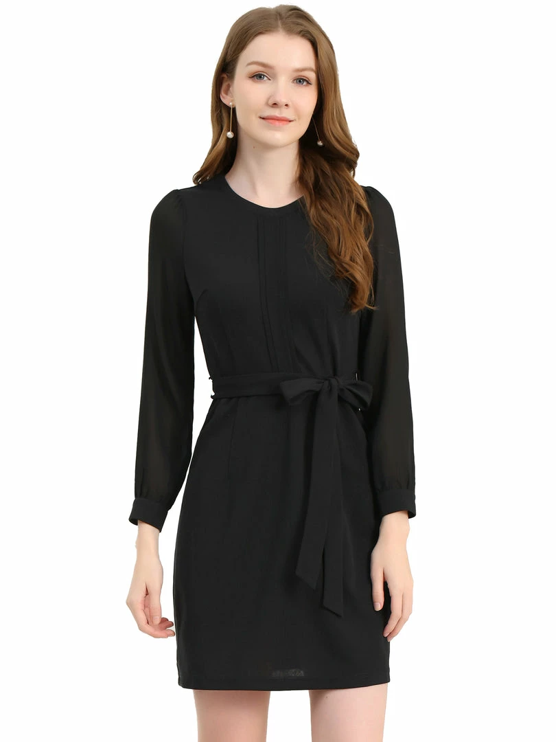 Allegra K Women's Elegant Sheer Panel Chiffon Contrast Color Long Sleeve Stretchy Knit Dress 4 Allegra K Women's Elegant Sheer Panel Chiffon Contrast Color Long Sleeve Stretchy Knit Dress