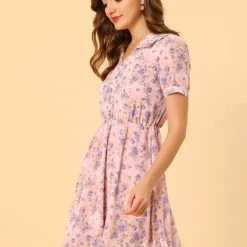 Allegra K Women's Floral Peter Pan Collar Ruffle Puff Sleeve Sheer Chiffon Short Sleeve Dress 13 Allegra K Women's Floral Peter Pan Collar Ruffle Puff Sleeve Sheer Chiffon Short Sleeve Dress