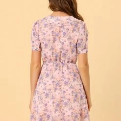 Allegra K Women's Floral Peter Pan Collar Ruffle Puff Sleeve Sheer Chiffon Short Sleeve Dress 14 Allegra K Women's Floral Peter Pan Collar Ruffle Puff Sleeve Sheer Chiffon Short Sleeve Dress