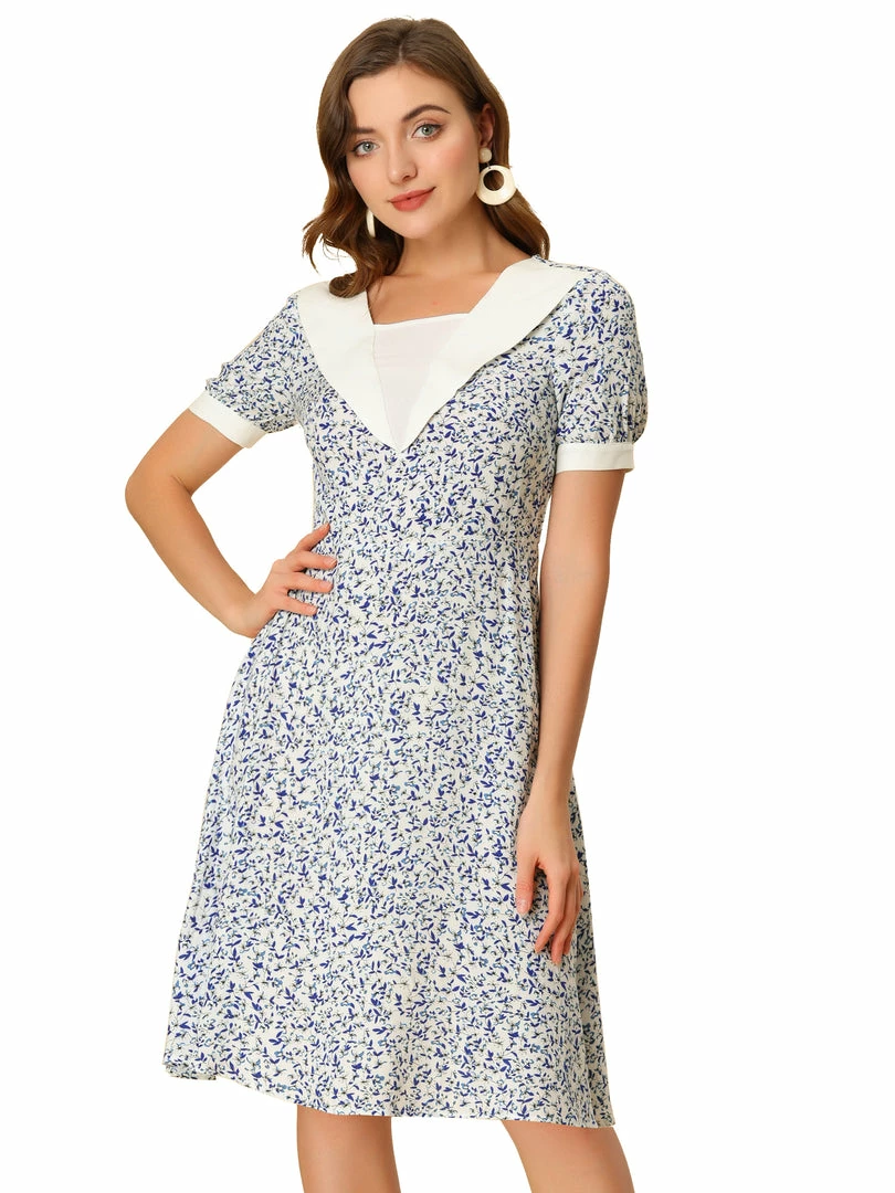 Allegra K Women's Floral A-Line Short Sleeve Summer Dress 5 Allegra K Women's Floral A-Line Short Sleeve Summer Dress