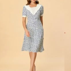Allegra K Women's Floral A-Line Short Sleeve Summer Dress 12 Allegra K Women's Floral A-Line Short Sleeve Summer Dress