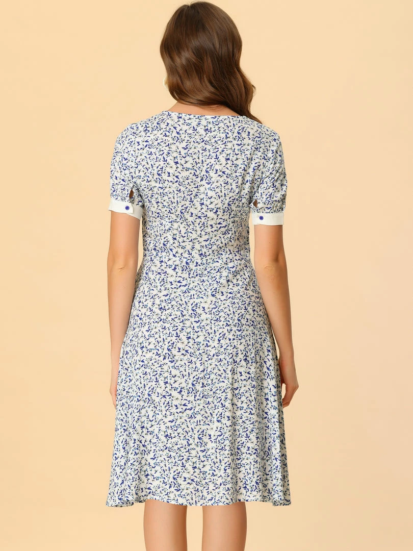 Allegra K Women's Floral A-Line Short Sleeve Summer Dress 8 Allegra K Women's Floral A-Line Short Sleeve Summer Dress