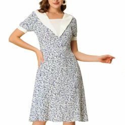 Allegra K Women's Floral A-Line Short Sleeve Summer Dress