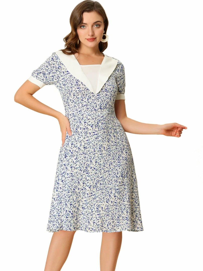 Allegra K Women's Floral A-Line Short Sleeve Summer Dress 4 Allegra K Women's Floral A-Line Short Sleeve Summer Dress