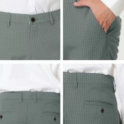 Allegra K Men's Plaid Dress Pants Classic Checked Slim Fit Formal Trousers