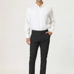 Allegra K Men's Plaid Dress Pants Classic Checked Slim Fit Formal Trousers