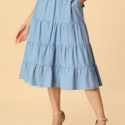 Allegra K Women's A-Line Tiered Pockets Midi Long Skirt 13 Allegra K Women's A-Line Tiered Pockets Midi Long Skirt