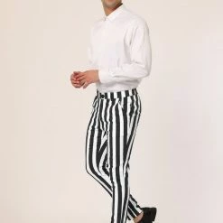 Allegra K Men's Striped Pants Casual Skinny Fit Color Block Pencil Dress Trousers 37 Allegra K Men's Striped Pants Casual Skinny Fit Color Block Pencil Dress Trousers