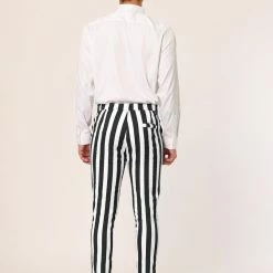 Allegra K Men's Striped Pants Casual Skinny Fit Color Block Pencil Dress Trousers 38 Allegra K Men's Striped Pants Casual Skinny Fit Color Block Pencil Dress Trousers