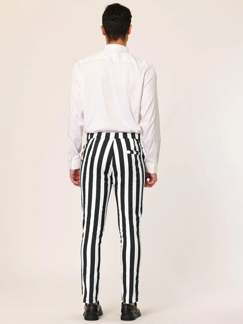 Allegra K Men's Striped Pants Casual Skinny Fit Color Block Pencil Dress Trousers 20 Allegra K Men's Striped Pants Casual Skinny Fit Color Block Pencil Dress Trousers