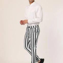 Allegra K Men's Striped Pants Casual Skinny Fit Color Block Pencil Dress Trousers 25 Allegra K Men's Striped Pants Casual Skinny Fit Color Block Pencil Dress Trousers