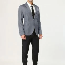 Allegra K Men's Formal Slim Fit Blazer Single Breasted One Button Dress Suit Sports Coat