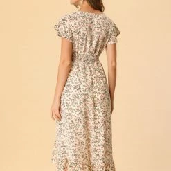 Allegra K Women's Smocked Floral High Low Summer Maxi Dress