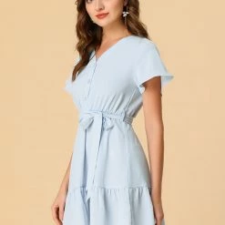Allegra K Women's Summer Dresses Ruffled V-Neck Short Sleeve Tiered Solid Mini Dress 11 Allegra K Women's Summer Dresses Ruffled V-Neck Short Sleeve Tiered Solid Mini Dress