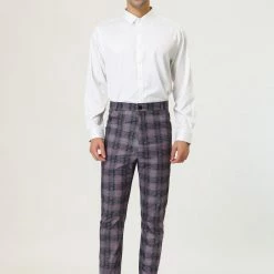 Allegra K Men's Plaid Dress Pants Slim Fit Classic Checked Business Trousers