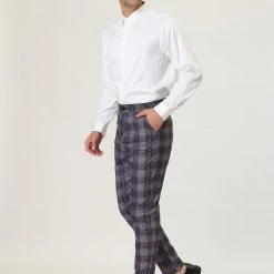 Allegra K Men's Plaid Dress Pants Slim Fit Classic Checked Business Trousers
