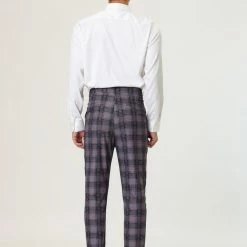 Allegra K Men's Plaid Dress Pants Slim Fit Classic Checked Business Trousers